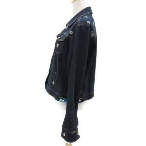 LEONARD SPORT デニムジャケット Gジャン ジージャン ミドル丈 ロゴボタン 総柄 大きいサイズ 42 XL 紺 ネイビー 白 ホワイト