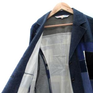 LEONARD SPORT テーラードジャケット デニム パッチワーク ミドル丈 総柄 42 XL マルチカラー 紺 ネイビー