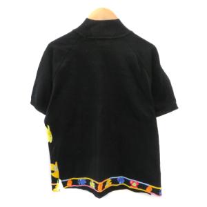 ニット カットソー 半袖 花柄 42 XL 大きいサイズ 黒 ブラック