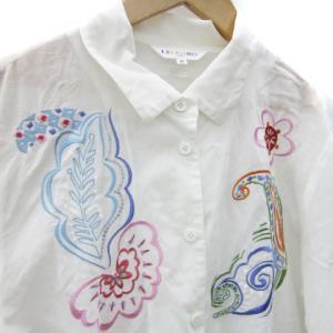 LEONARD SPORT シアーシャツ 長袖 刺繍 スパンコール 40 L 白 ホワイト /SM28 GY18