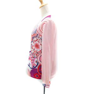 LEONARD SPORT アンサンブルニット カーディガン ミドル丈 Vネック ジップアップ カットソー 半袖 ラウンドネック 総柄 マルチカラー 40