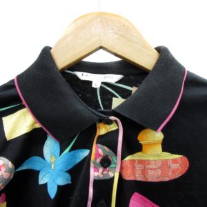 LEONARD SPORT ポロシャツ 長袖 総柄 L マルチカラー 黒 ブラック /YS22 GY18