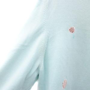 LEONARD SPORT ニット カットソー 七分袖 ラウンドネック ラインストーン ビーズ 刺繍 42 XL 大きいサイズ マルチカラー