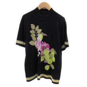 ニット カットソー 半袖 ボトルネック 花柄 シルク混 カシミヤ混 大きいサイズ 42 XL マルチカラー