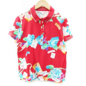 ポロシャツ 半袖 ポロカラー 鹿の子 総柄 42 XL 大きいサイズ マルチカラー 赤 レッド /SM24