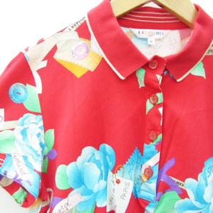 LEONARD SPORT ポロシャツ 半袖 ポロカラー 鹿の子 総柄 42 XL 大きいサイズ マルチカラー 赤 レッド /SM24
