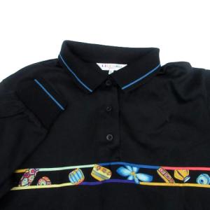 LEONARD SPORT ポロシャツ 長袖 総柄 L マルチカラー 黒 ブラック /HO20GY18