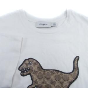 COACH Tシャツ カットソー 半袖 シグネチャー柄 レキシー ロゴ S オフホワイト 茶色 ブラウン 41365