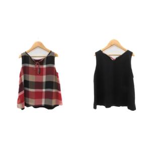 BLUE LABEL CRESTBRIDGE カットソー ノースリーブ リバーシブル クレストブリッジチェック 38 M マルチカラー 黒 ブラック