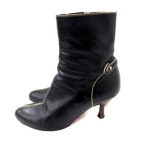 LOUIS VUITTON ショートブーツ ポインテッドトゥ チャンキーヒール レザー 35 22.5 黒 ブラック /RT GY19