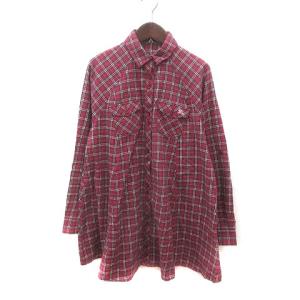 ワンピース ミニ チェック 刺繍 長袖 38 M ピンク 白 ホワイト 黒 ブラック