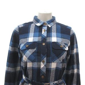 BURBERRY BLUE LABEL シャツワンピース ミニ チェック 長袖 38 M 紺 ネイビー 白 ホワイト 黒 ブラック /MS GY19