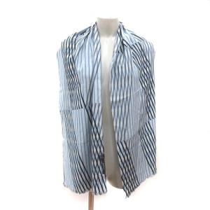 GUCCI ストール 絹 シルク 総柄 フリンジ 青 ブルー 黒 ブラック グレー