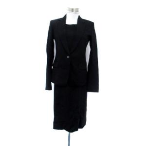 セットアップ 上下 テーラードジャケット シングル ミドル丈 総裏地 ワンピース ラウンドネック 半袖 ミモレ丈 2 M 黒