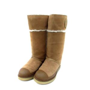 ムートンブーツ ロングブーツ スエード ボア ロゴパッチ ベージュ /HO1 GY19