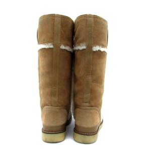 TORY BURCH ムートンブーツ ロングブーツ スエード ボア ロゴパッチ ベージュ /HO1 GY19