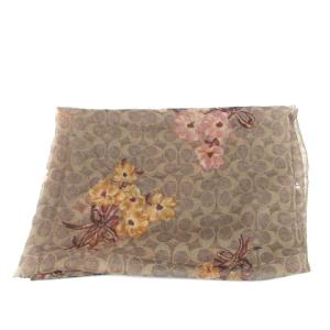 COACH ストール マフラー シグネチャー柄 花柄 シルク マルチカラー 茶色 ブラウン