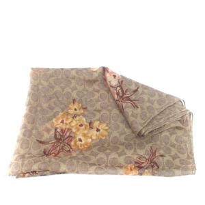 COACH ストール マフラー シグネチャー柄 花柄 シルク マルチカラー 茶色 ブラウン