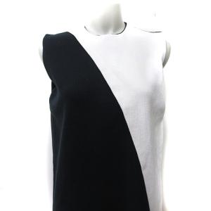 HYKE ニットワンピース ひざ丈 ノースリーブ バイカラー 1 S 黒 ブラック 白 ホワイト