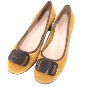 My Ferragamo パンプス ラウンドトゥ チャンキーヒール スエード 8 1/2 26cm 黄色