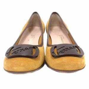 Salvatore Ferragamo My Ferragamo パンプス ラウンドトゥ チャンキーヒール スエード 8 1/2 26cm 黄色