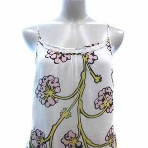 DIANE von FURSTENBERG キャミワンピース フレア ロング マキシ シフォン 総柄 絹 シルク XXS 白 ホワイト