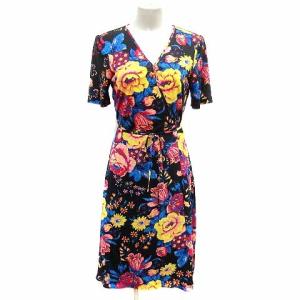 ワンピース ひざ丈 カシュクール 花柄 半袖 絹 シルク 4 M マルチカラー /YK GY19