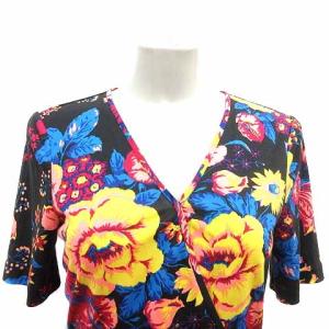 DIANE von FURSTENBERG ワンピース ひざ丈 カシュクール 花柄 半袖 絹 シルク 4 M マルチカラー /YK GY19