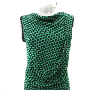 DIANE von FURSTENBERG ワンピース ひざ丈 ノースリーブ 総柄 絹 シルク 2 M 緑 グリーン 黒 ブラック