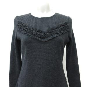 René ニットワンピース ひざ丈 長袖 ウール レース リブ 36 S チャコールグレー