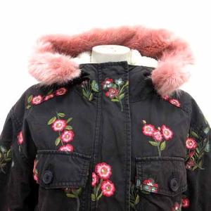 kate spade new york コート ジップアップ フード 裏ボア 花柄 刺しゅう S こげ茶 ダークブラウン