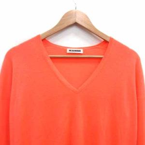JIL SANDER ニット カットソー Vネック 長袖 36 S カシミヤ オレンジ