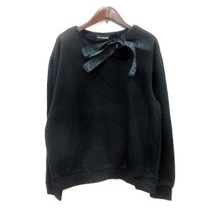 カットソー クルーネック スウェット 長袖 リボン 42 M 黒 ブラック /MN GY19