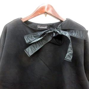 EMPORIO ARMANI カットソー クルーネック スウェット 長袖 リボン 42 M 黒 ブラック /MN GY19
