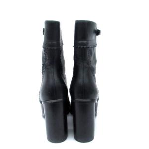 TORY BURCH ジップアップショートブーツ レース タッセル レザー 7M 24cm 黒 ブラック