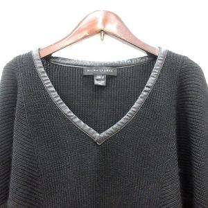 RALPH LAUREN ニット セーター Vネック 七分袖 絹 シルク カシミヤ混 XS 黒 ブラック