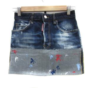 Cuff Mini Skirt デニムスカート タイトスカート ミニ丈 ペイント加工 ボタンフライ 38 M マルチカラー