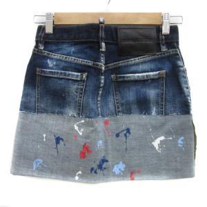 DSQUARED2 Cuff Mini Skirt デニムスカート タイトスカート ミニ丈 ペイント加工 ボタンフライ 38 M マルチカラー