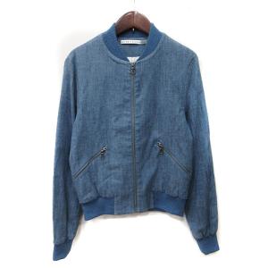 ジャケット ブルゾン 総裏地 ジップアップ 麻混 リネン混 XS 紺 ネイビー /YI GY19