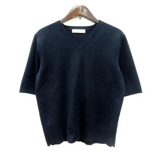 ニット カットソー Vネック 五分袖 リブ 紺 ネイビー /MN GY19