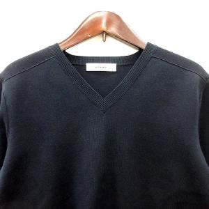 ebure ニット カットソー Vネック 五分袖 リブ 紺 ネイビー /MN GY19