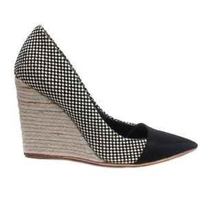 Christian Dior パンプス ポインテッドトゥ ウェッジソール コットン チェック 35 22cm 黒 ブラック /MN GY19