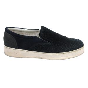 BOTTEGA VENETA スリッポン スエード イントレチャート 25cm 黒 ブラック 紺 ネイビー