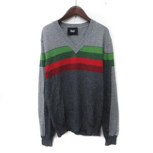 ニット カットソー Vネック 長袖 ボーダー カシミヤ混 M マルチカラー