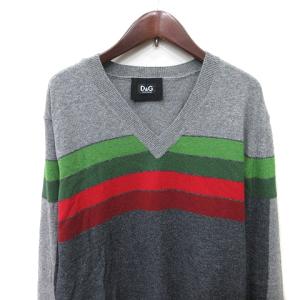 D&G ニット カットソー Vネック 長袖 ボーダー カシミヤ混 M マルチカラー