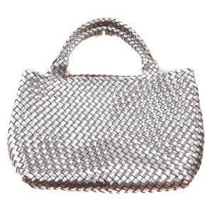 HIROFU トートバッグ ハンド レザー 編み込み 銀色 シルバーカラー