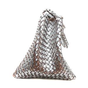 HIROFU トートバッグ ハンド レザー 編み込み 銀色 シルバーカラー