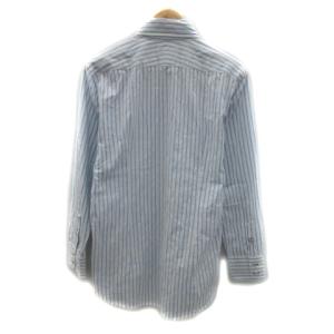 BURBERRY BLACK LABEL Yシャツ ワイシャツ 長袖 ボタンダウン ホース刺繍 ストライプ柄 40 L 白 ホワイト 水色 ライトブルー