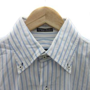 BURBERRY BLACK LABEL Yシャツ ワイシャツ 長袖 ボタンダウン ホース刺繍 ストライプ柄 40 L 白 ホワイト 水色 ライトブルー