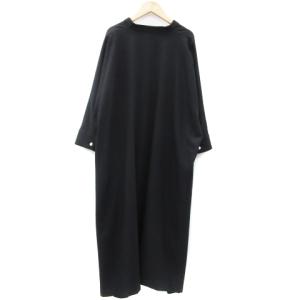 BARNEYS NEW YORK ワンピース ロング丈 七分袖 ドルマンスリーブ スリットネック F ブラック 黒